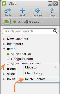 VSee delete contact