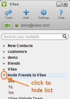 VSee hide contact list