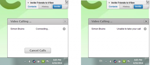 video calling window status