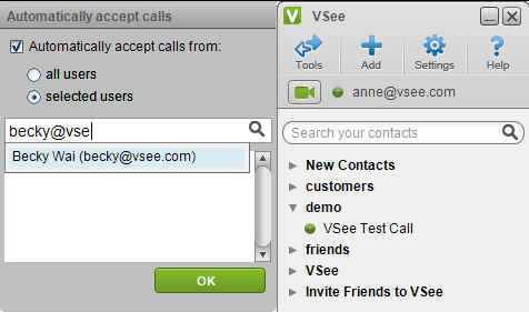 VSee auto call accept