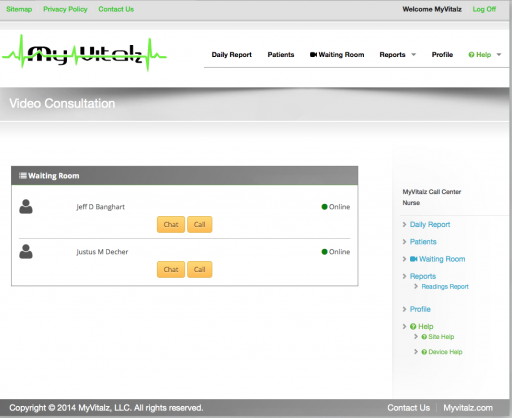 MyVitalz VSee Waiting Room Dashboard