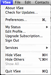 Upgrade Subscription from VSee Address Book Help Menu